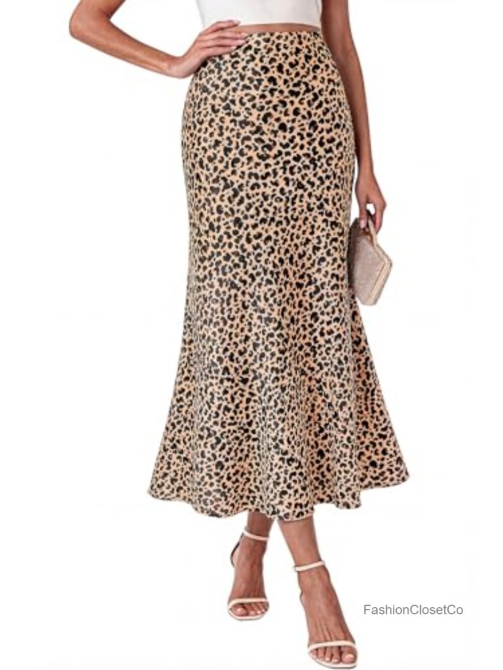 Satin Silk-Like Midi Skirt High Waisted A-Line Night Out